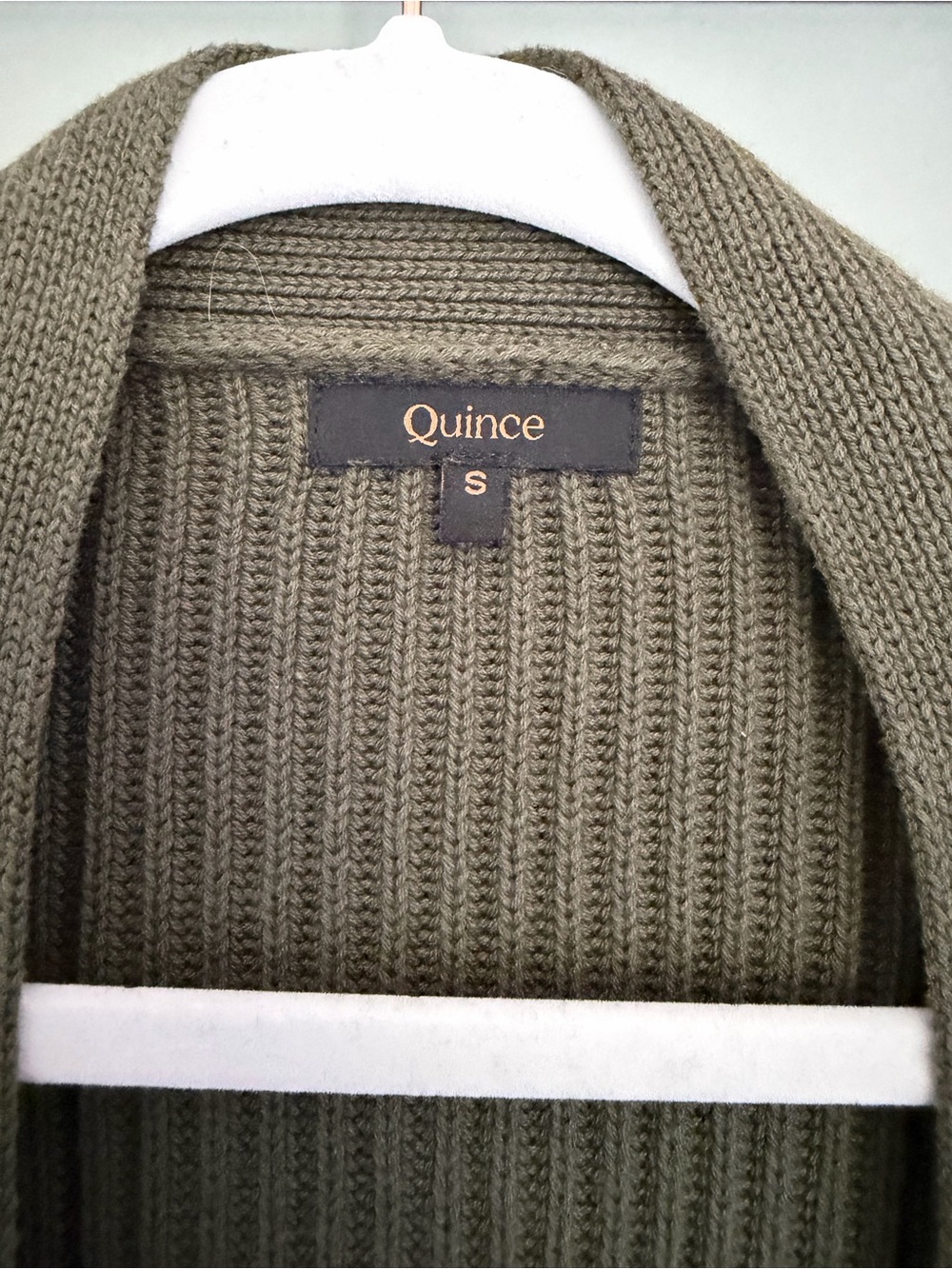Quince 100% Organic Cotton Oversized Olive Green Ribbed Open Front Cardigan - Picture 9 of 16
